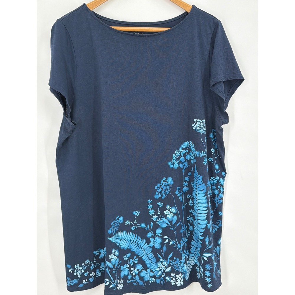 Pure Jill J. Jill Floral Knit Tunic XL Navy Blue Short Sleeve Cotton Modal Top